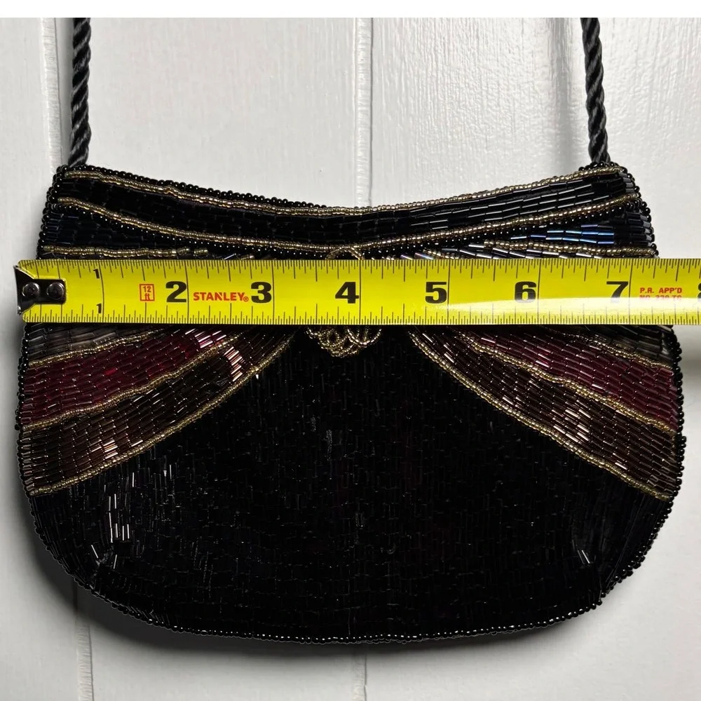 Vintage Lillian Vernon Beaded Evening Bag Black Art Deco Formal Clutch Art Retro